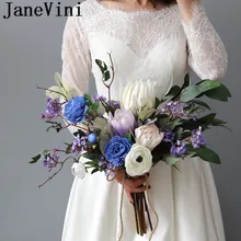 JaneVini Ramo De Novia синий фиолетовый свадебный букет цветов Элегантный Искусственный шелк цветок императора брошь невесты Буке
