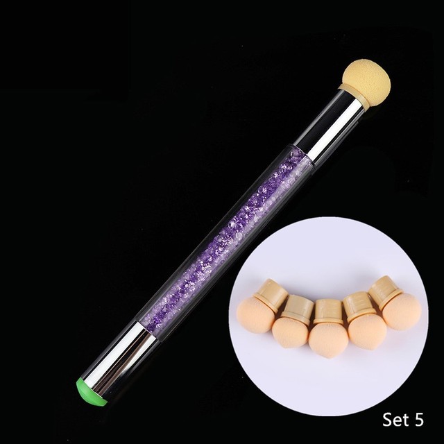 Pc Double-ended Gradient Shading Pen Dotting Brush Sponge Head Rhinestone Handle Nail Art Brush Nail Art Painting Tool