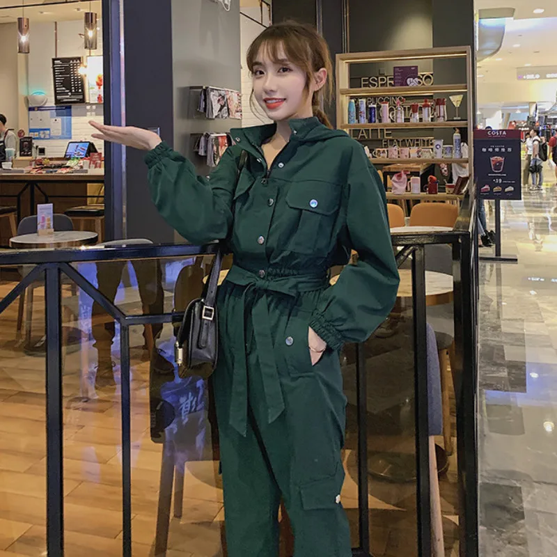 Jumpsuits Women Spring Autumn Slim Long Sleeve Belt Cargo Pants Sets Overalls Female Streetwear Hip Hop Hooded Harem Trouser Jumpsuits Women Spring Autumn Slim Long Sleeve Belt Cargo Pants Sets Overalls Female Streetwear Hip Hop Hooded Harem Trouser
