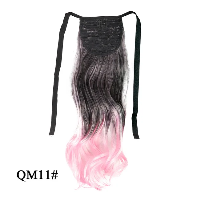 Leeons 20'' Synthetic Ponytail Hair pieces Heat Resistant Fiber Straight Ribbon Clip In Hair Extension 21 colors Brown Black qm 11
