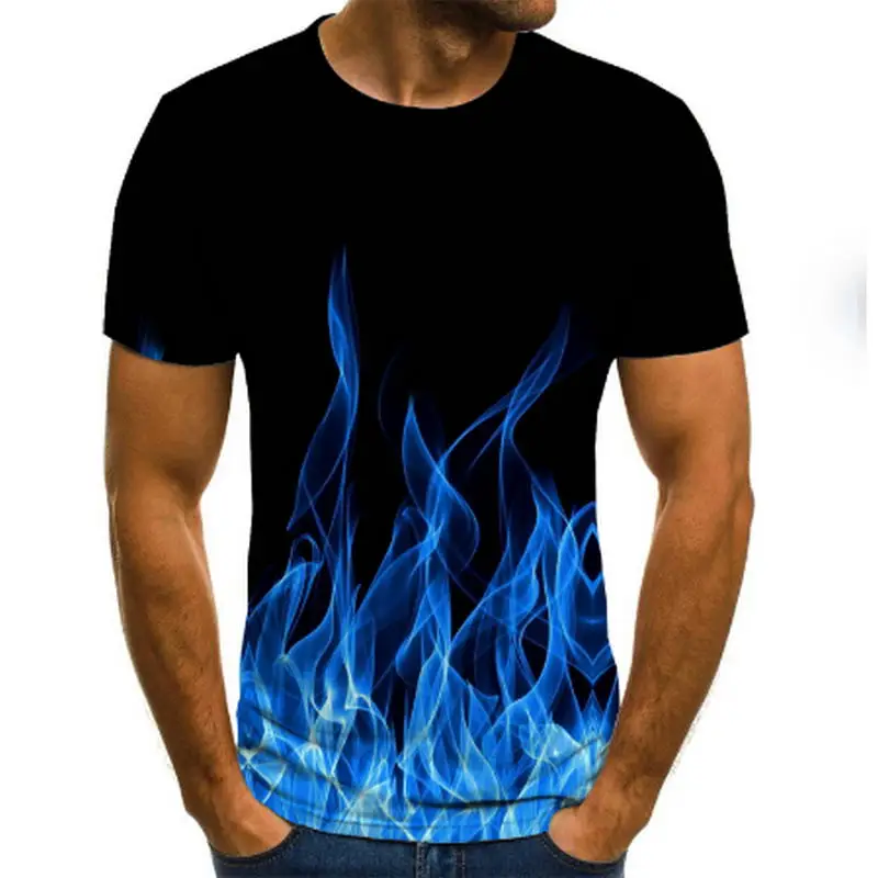 

2020 nouvelle flamme hommes T-shirt été mode à manches courtes 3D col rond hauts fumée élément chemise à la mode hommes T-shirt