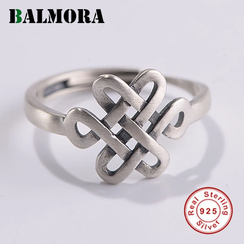 

BALMORA 925 Sterling Silver Chinese Knot Open Stacking Rings for Women Mother Lady Gift Vintage Ethnic Fashion Jewelry Anillos
