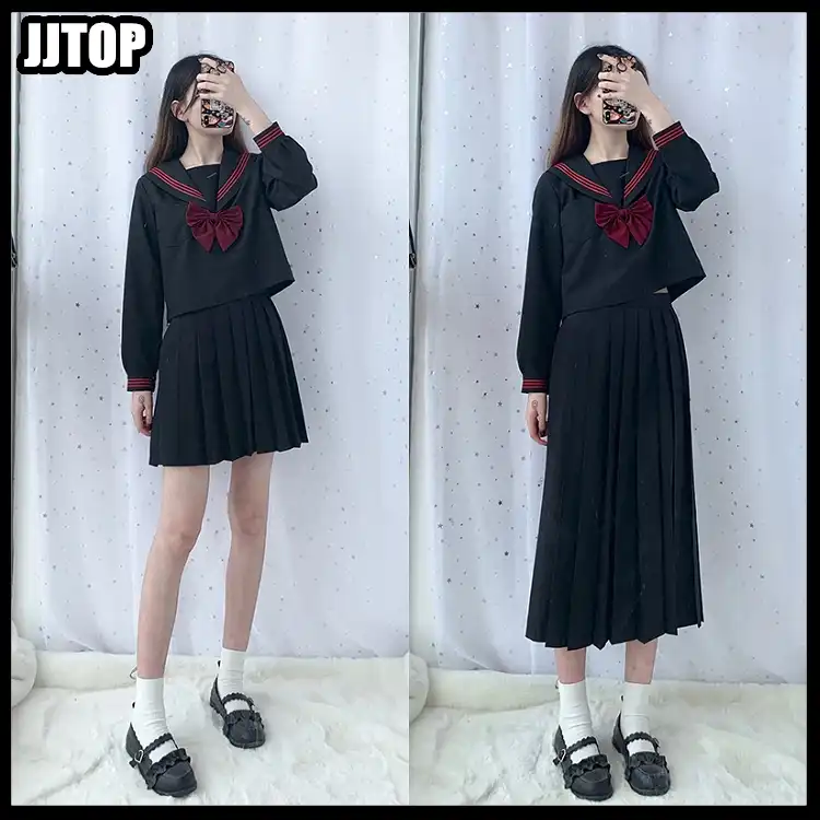 高品質黒女子高生 Jk 制服日本クラスセーラー制服学生服セーラープリーツロングスカート School Uniforms Aliexpress