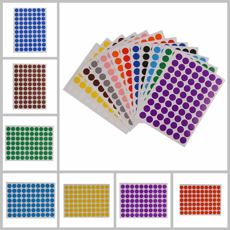 

12 Sheets/Pack 10mm School Office Color Circular Label Stickers Children Stickers School Reward Encouragement Stickers For Kids