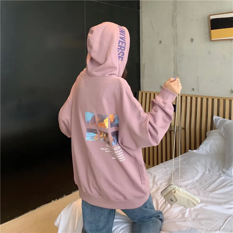 Harajuku модные Hellfire письмо женские толстовки с принтом винтажные свободные с капюшоном женские пуловеры с длинным рукавом плюс бархатная Толстовка