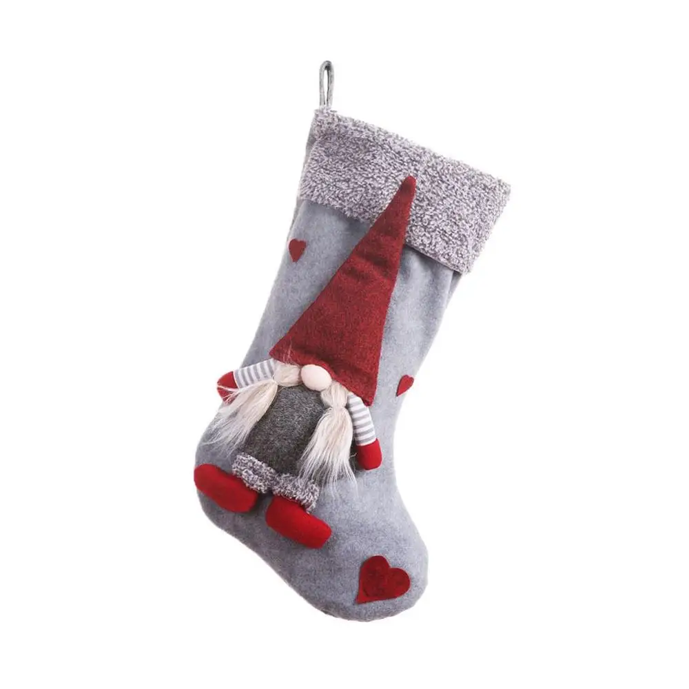Большие рождественские чулки, подарки, тканевые носки Санта-Клауса, Рождественский милый мешок для подарков, каминная елка, Рождественское украшение - Цвет: Gray