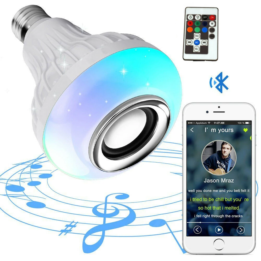 Светодиодная лампочка со встроенным Bluetooth-динамиком 12 Вт E27 RGB меняющаяся лампа