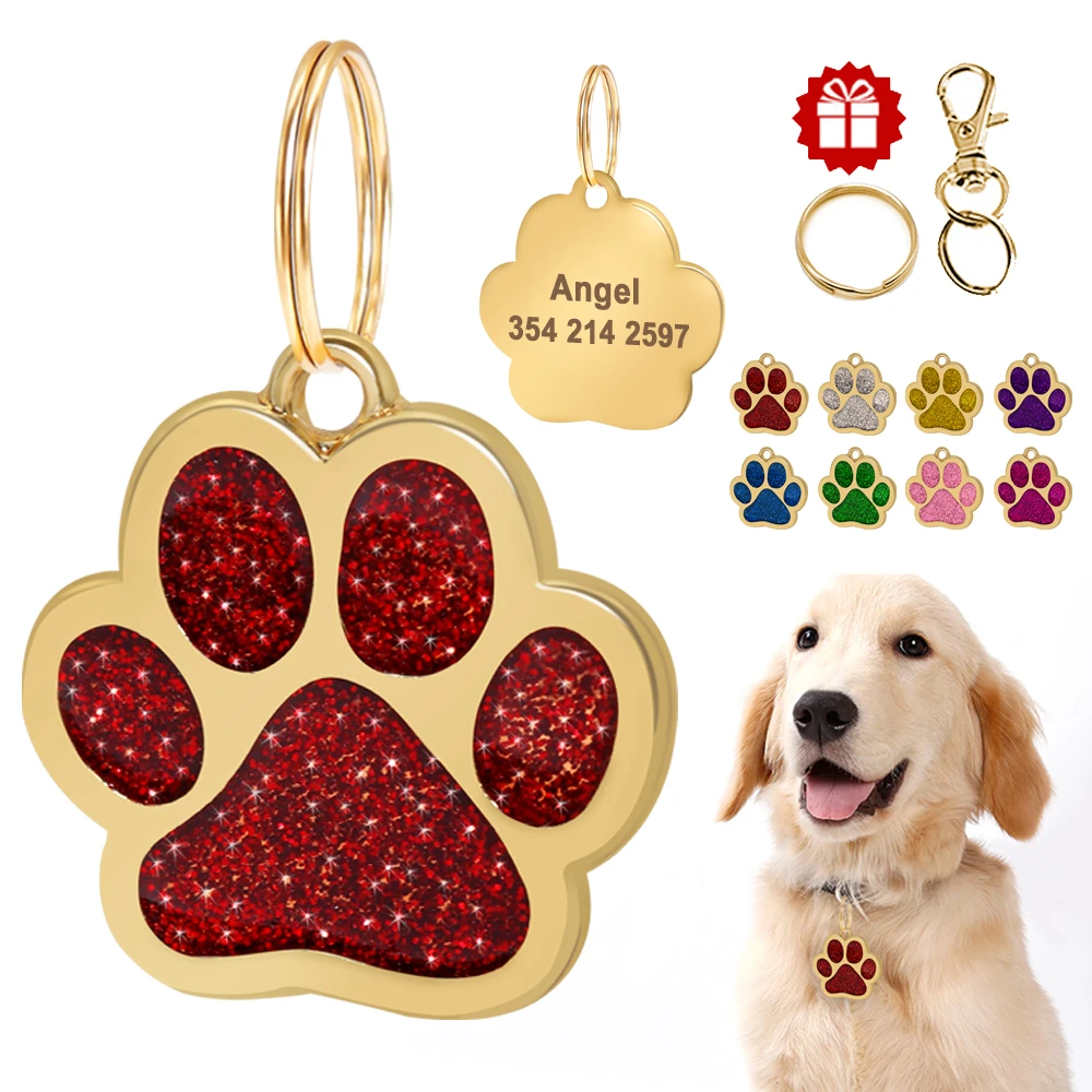 Glitter Paw Custom Pet Id Dog Accessories Golden Personalized Engraved Name Plate For Small Medium Large Dog Cat Id s Aliexpress