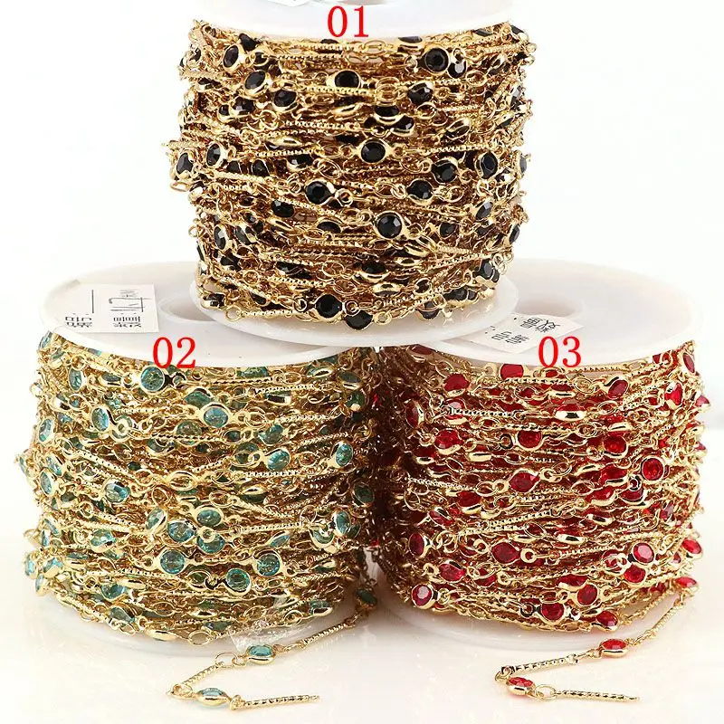 

5Meters Gold Plating Crystal Zircon Beads Chain for Bracelets Necklace Ankles Jewelry Making Fashion DIY Handmade Accessories