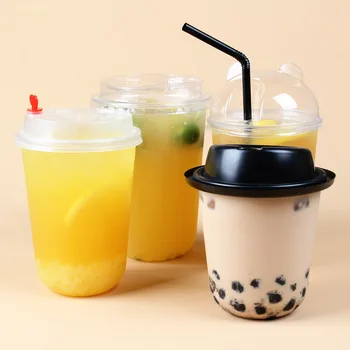 

50pcs 360ml Mini transparent U type disposable cold drink cup creative pet fruit yogurt milk tea coffee plastic cups with lid