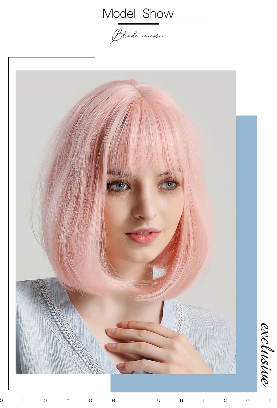 JONRENAU 12 inches Short Straight Synthetic Bob Wigs with Bangs for Women Fashion Pink Party Wig or Cosplay