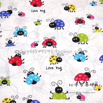 

50*140cm Plain Weave Cotton Cartoon Insect Love Printing Fabric Patchwork Cloth DIY Sewing Quilting Material Handmade Bedding