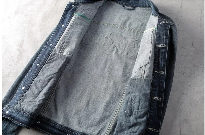 BONJEAN весна осень Мужская джинсовая куртка мода Slim Fit винтажные джинсы патч дизайн ковбой пальто Верхняя одежда Прямая