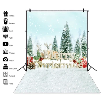 

Laeacco Winter Christmas Tree Snow Snowflake Pine Gift Ball Party Baby Scenic Photography Backdrop Photo Studio Photo Background