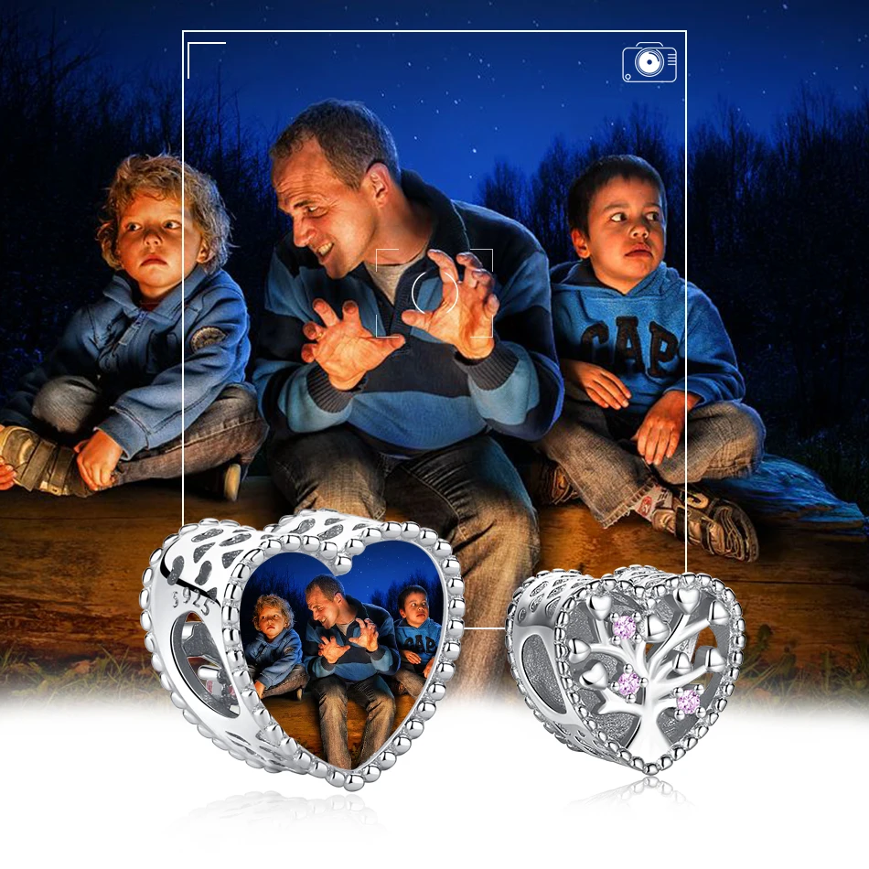 

BELAWANG 100% 925 Sterling Sliver Family Tree Sparkling Crystal Beads Fit Bracelet Heart Charms Custom Photo DIY Jewelry