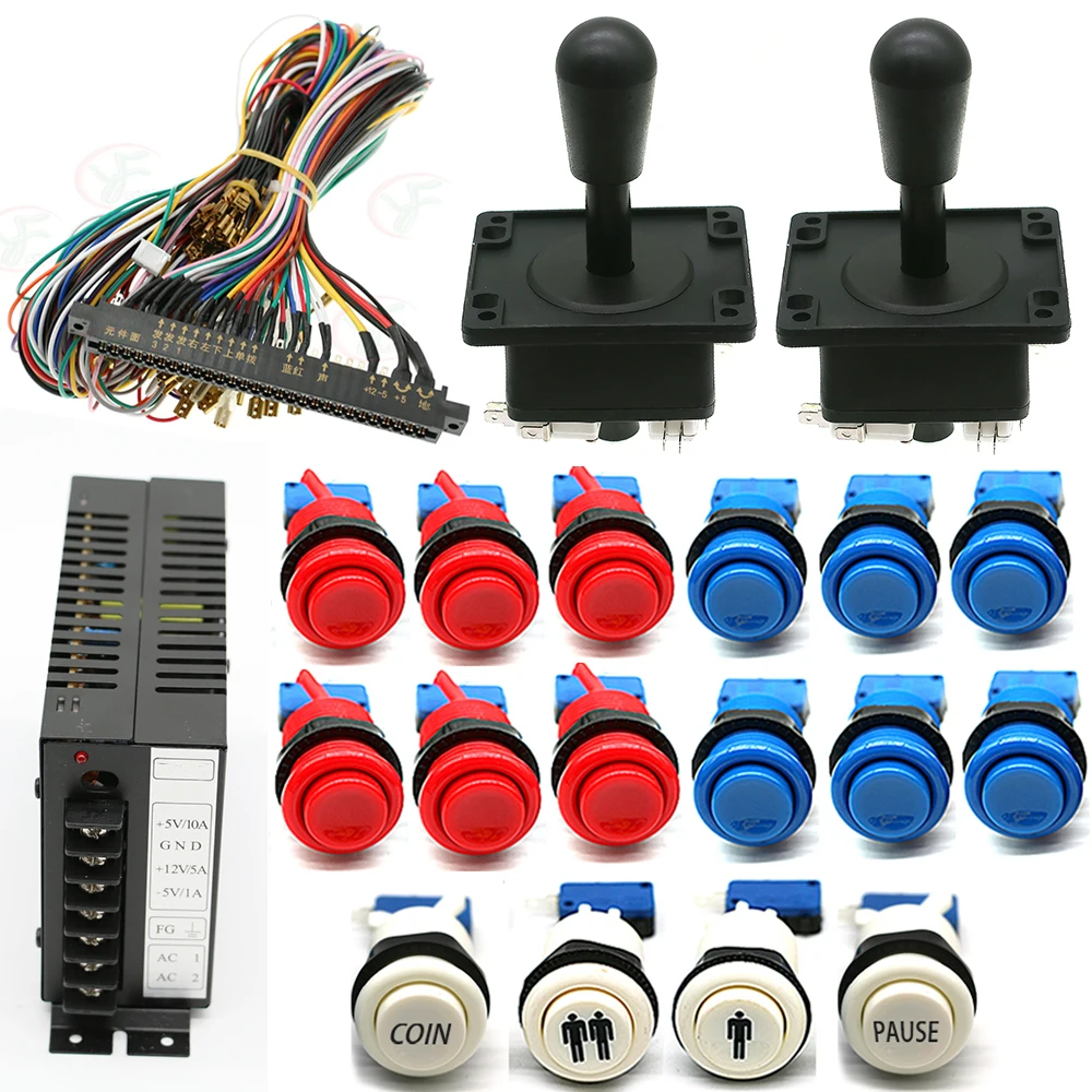 

2 HAPP Style Joystick + 16 American Push Bbutton 1 Power Supply 28 Pin Jamma Wire For DIY Pandora Arcade Game Cabinet Kit Part