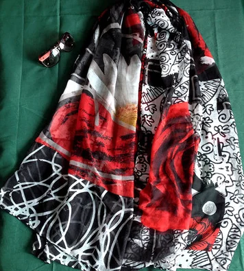 2p женский длинный красный шарф с геометрическим рисунком desigual на осень и весну, подарок на день рождения - Цвет: Слоновая кость
