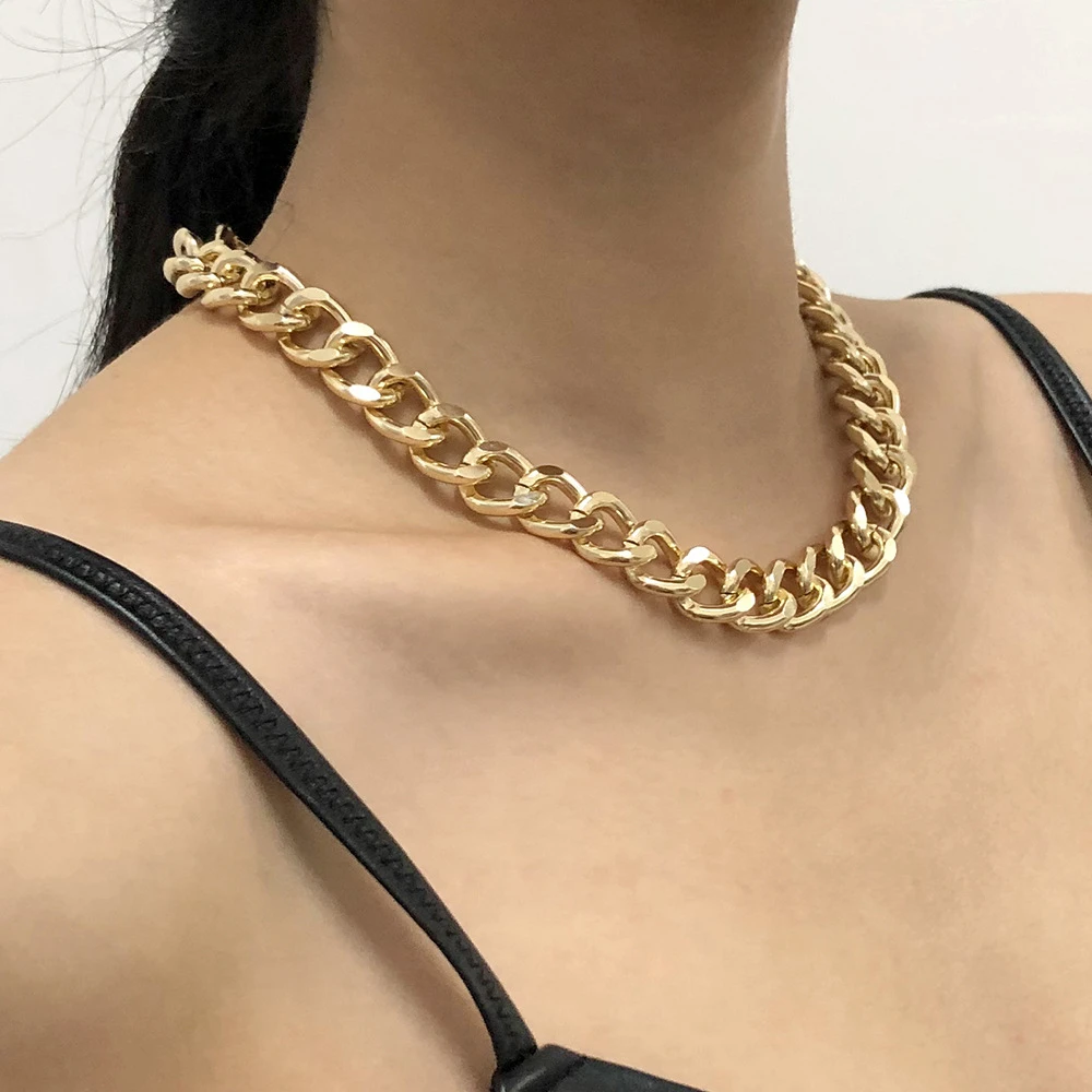 Collar grande de moda para mujer, Gargantilla gruesa Color dorado y plateado, de fiesta, 2021|Collares cadena| - AliExpress
