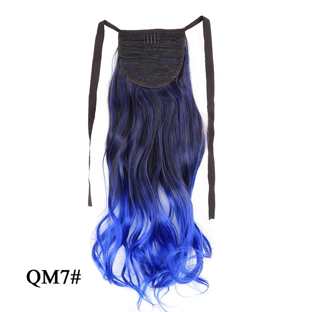 Leeons 20'' Synthetic Ponytail Hair pieces Heat Resistant Fiber Straight Ribbon Clip In Hair Extension 21 colors Brown Black qm 7