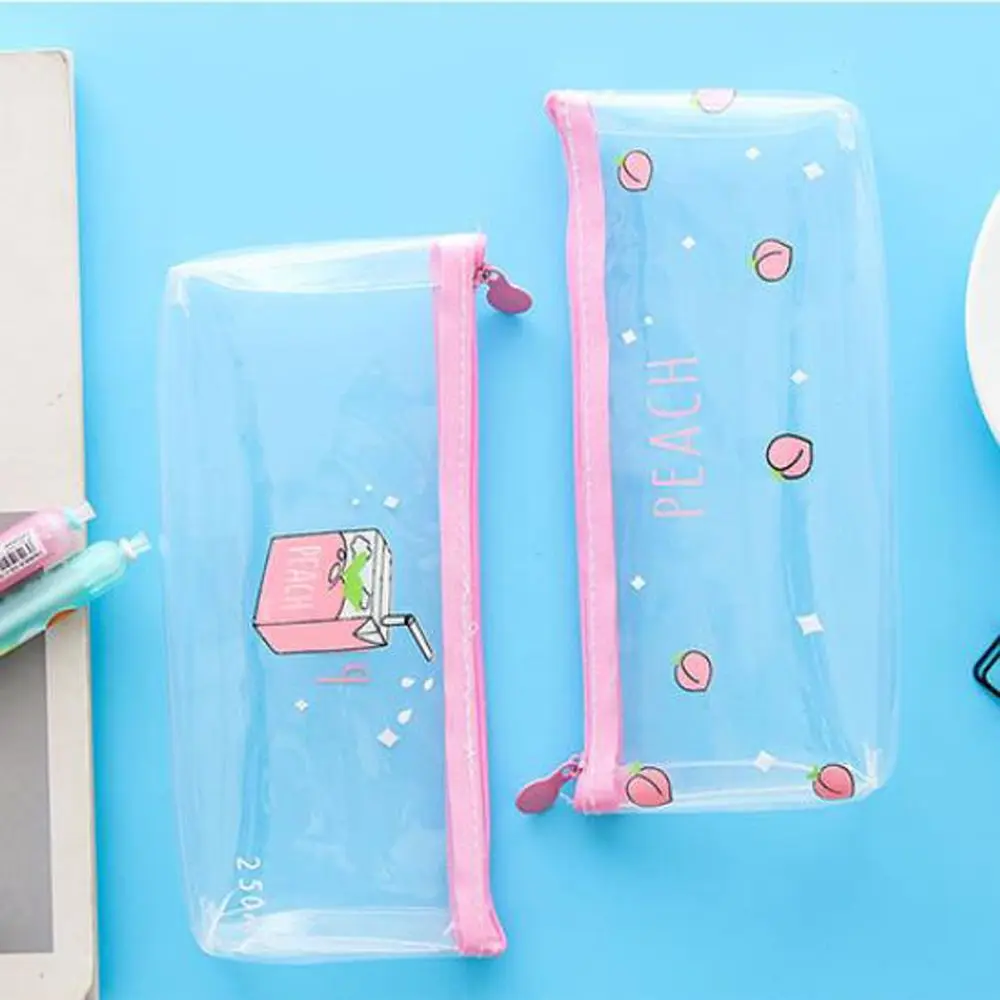 Peach Milk Transparent PVC Pencil Case Cute Storage Bag Stationery Student pouch School Pen Supplies|Пеналы| |