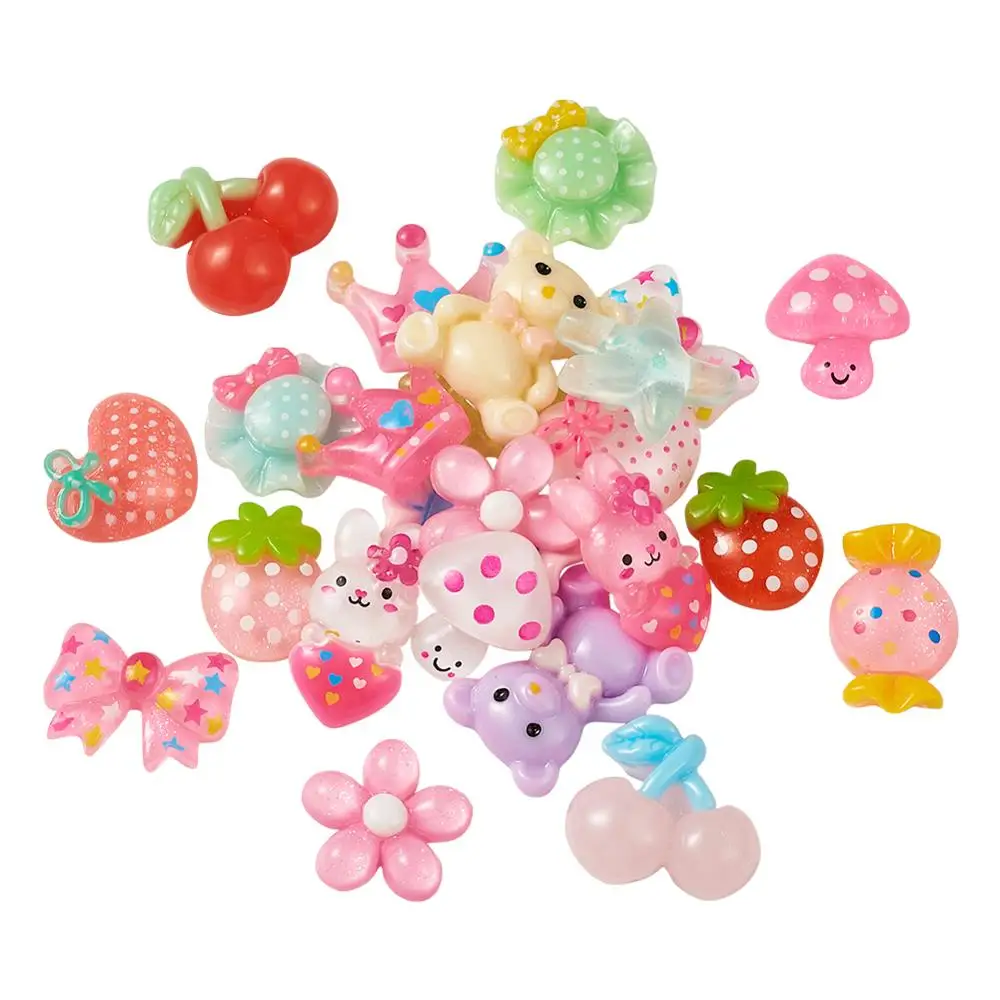 

24pcs/set Resin Cabochons Children Kid's DIY Jewelry Making Accessories Decoration Mixed Shapes Mixed Color, 15.6x19.8x7mm