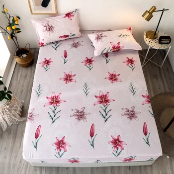 

Bonenjoy 3 pcs Bed Sheet Lily Flower Printed Sabanas Single/Queen/King Bed Sheets and Pillowcase drap de lit Mattress Cover