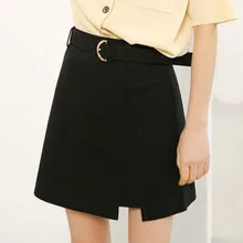 Осень, лаконичная, шикарная, с высокой талией, полубоди, женская, неровная, с разрезом, короткая юбка А-силуэта