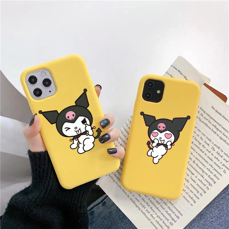 

Cute Kuromi yellow TPU Soft Silicone Phone Cover for 12pro 11pro max back Cover for iphone X XR XSMAX 7 8 PLUS SE 12mini 6s plus