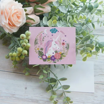 

50pcs 10*8cm Card Pink Unicorn Card Multi-use As Wedding Birthday Invitation DIY Decor Party Gift Card Message Card