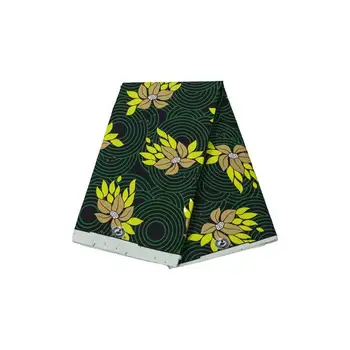 

Green polyester flower printed African Real Wax Fabric For Sewing Dress Clothes 6Yards Ankara Veritable Wax Fabric
