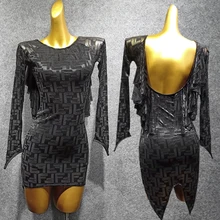 Латинское танцевальное платье женское новое черное платье с длинными рукавами осенний костюм Фламенго Румба Сальса Самба для спортивных танцев платье VDB1038