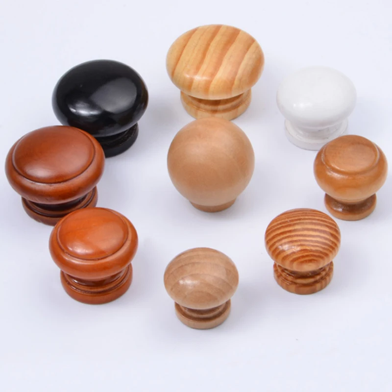 Door Knobs Cabinet Drawer Knobs Natural Wooden Round Handles Solid Wood Door Knobs Single Hole Cabinet Drawer Wardrobe Pulls Home Decorate Furniture Hardware