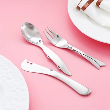

Stainless Steel Cartoon Dinnerware Cutlery Knife Fork Spoon Tableware For Kids Children Hippos Shape