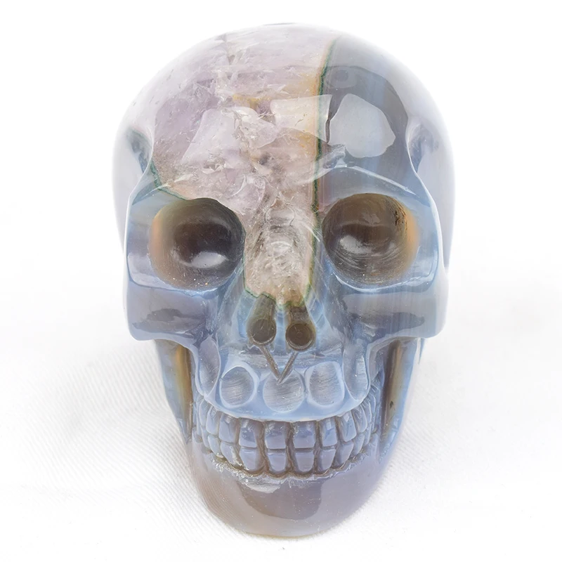 

3.5''Natural Geode Agate Skull Statue Crystal Mineral Stone Skull Figurine Carved Head Bone Feng Shui Collection