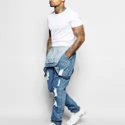 Мужской спортивный костюм комбинезон вечерние летние джинсовые длинные Комбинезоны модные Клубные рваные свободные брюки