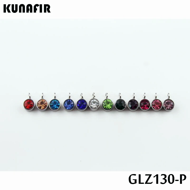 stainless steel small pendant with rhinestone lovely charms 12pcs mix color GLZ130