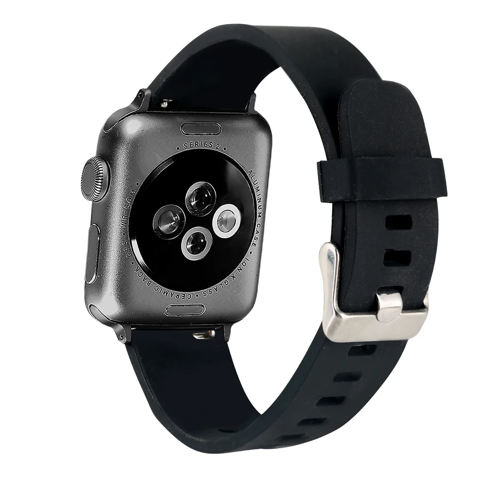 

Classic Black Silicone 38/42MM Band for Apple Watch Series 1/2/3/4 Practical Water Resistant Replacement Watch Strap