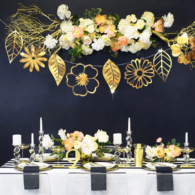Gold Leaves and Flower Party Wedding Decoration Hanging Ornaments Birthday Baby Shower Anniversary Photoboothprop Backdrops