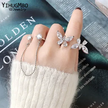 

YIHUGMBO Shiny Zircon Butterfly Open Rings for Women 925 Sterling Silver Wedding Jewelry Fine Gifts Adjustable Party Ring Korean