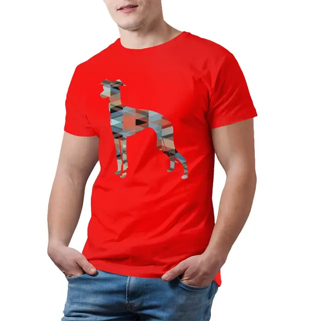 Italian Greyhound T Shirt Geo Pattern Silhouette T-Shirt Awesome 100 Percent Cotton Tee Shirt Man 4xl Tshirt Red