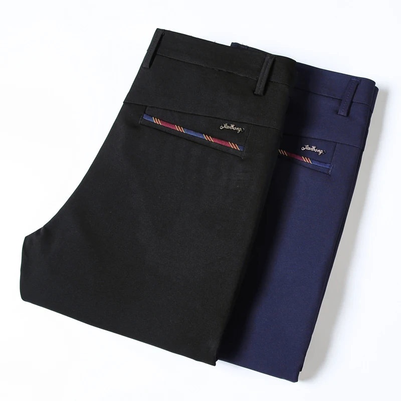 

2020 New Winter Men Warm Casual Pants Fashion Business Solid Color Slim Fit Small Straight Black Blue Thick Trousers Male Brand