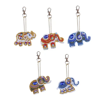 

HOT SALE 5D Diamond Painting Keychain Kits Little Elephant Cross Stitch Key Chain Accessories Rhinestone Embroidery Pendant DIY