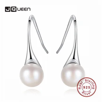 

JQUEEN Korean Earrings Freshwater Pearls Wedding Women Bridal Drop Earrings Round 925 Sterling Silver 8-8.5mm Pearl Earrings