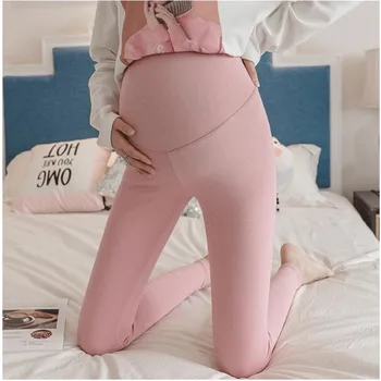 

Pregnant Leggings Pants High Waist Tummy Control Elastic Belly Waist Solid Sheer Color Legins Plus Size Pink Beige Grey Trousers
