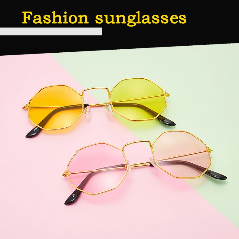 

Fashion New Polygon Creative transparent Ocean Lens Sunglasses Octagonal Trendsetter Sunglasses Metal Frame Glasses