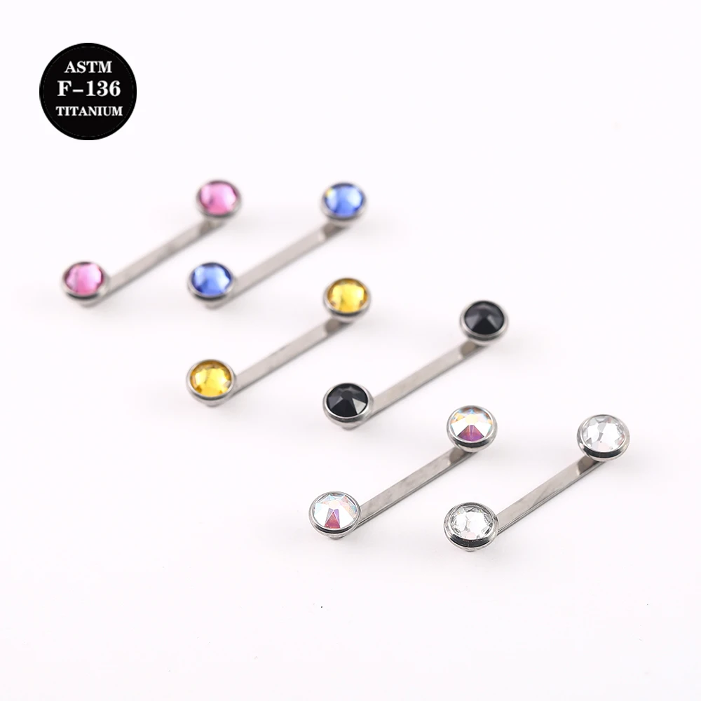 14G ASTM F136 Titanium Piercings Internal Thread Crystal Color Gem