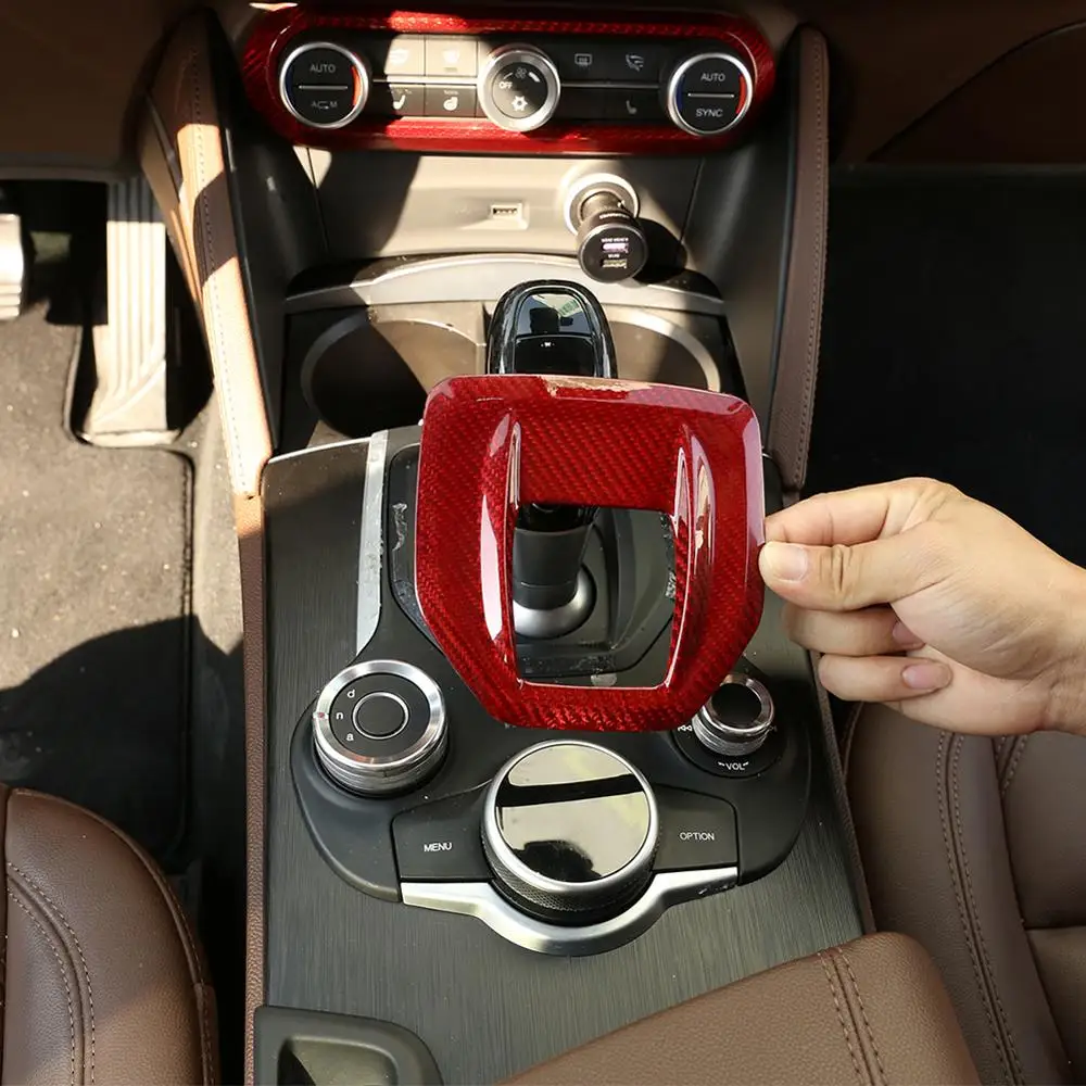 

Красное реальное углеродное волокно для Alfa Romeo Giulia Автомобильная центральная консоль панельная Накладка для коробки передач Trim для Alfa Romeo Stelvio 2017 2018 2019