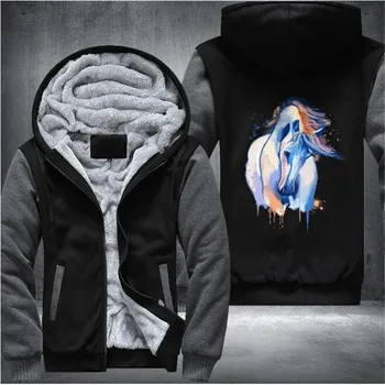 

Horse Watercolor Art Mens Fleece Winter Hoodies Casual Sweatshirts 2020 Hoody Zipper Jackets Sportswear Thicken Warm Outwear