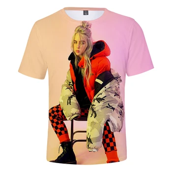

Billie Eilish popular 3DT shirt ladies men's fashion autumn and summer short-sleeved T-shirt men and women bright casual shirt