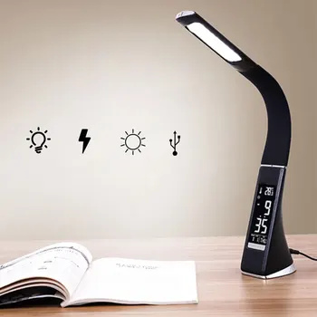 

Led Light Dimming Touch Skin Texture Reading Light With Alarm Clock Black Creative Business Table Led Lamp Table Lamp New M19